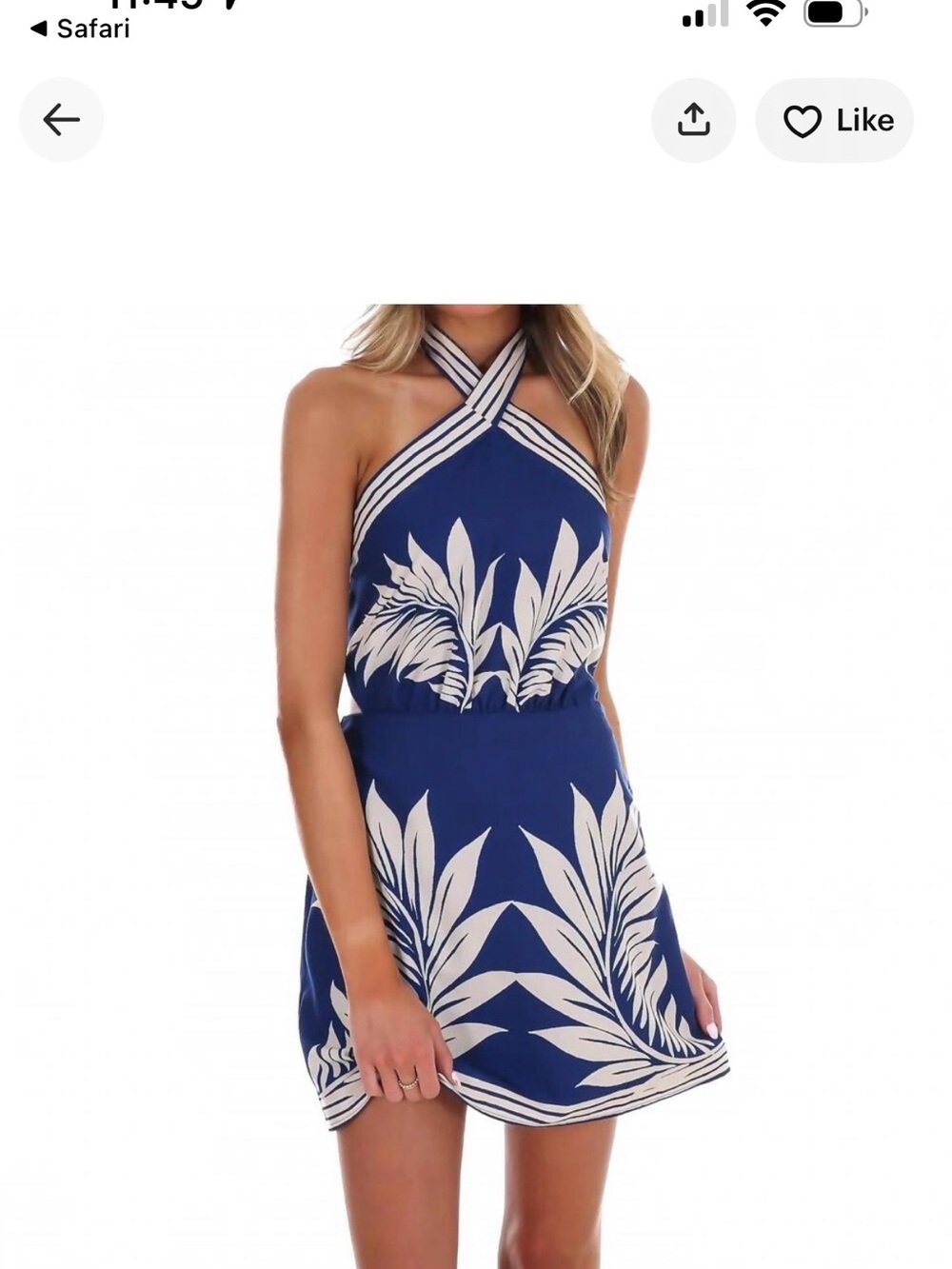 MARBLE Blue Halter Mini Dress with Cream Botanical Print